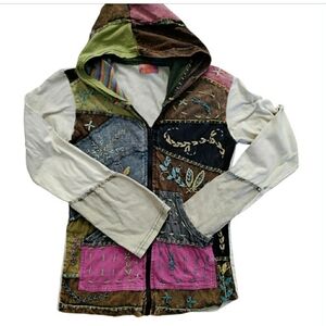 Avatar Patchwork Embroidered Boho Cotton Hooded Zippered Shirt Jacket